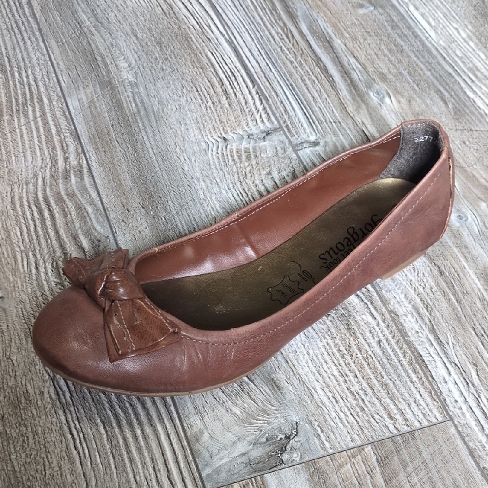 5/$25 New Look Brown Leather Ballet Flats with Bow Detail Size 37